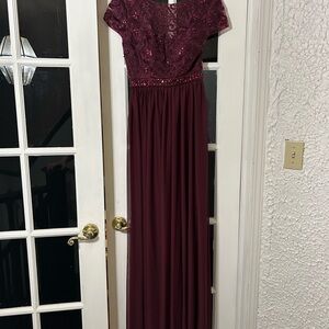 Aspeed Burgundy Sequin Lace Maxi Dress